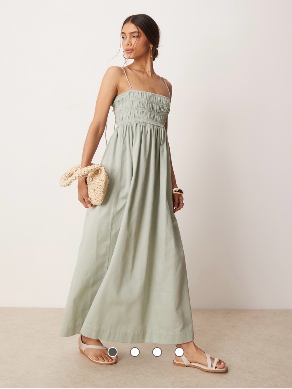ASOS design shirred bust cotton sateen maxi sundress in sage size 8